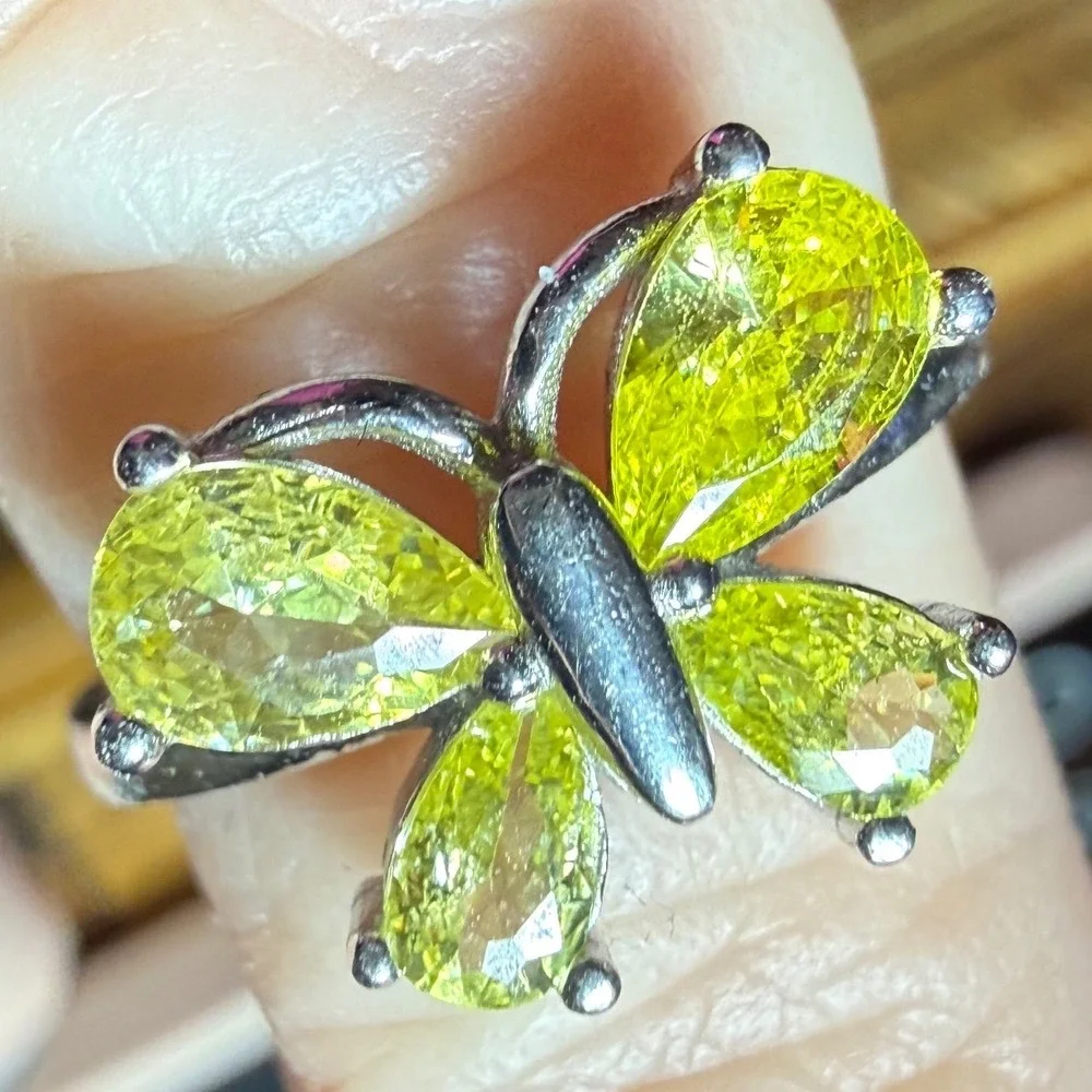 Sterling Silver Butterfly citrine‎ Ring Pear Stones Statement Whimsical fairy